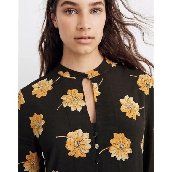 NEW Madewell Button-Front Tier Dress Fall Flowers Long Sleeve Floral Midi - Picture 4 of 10